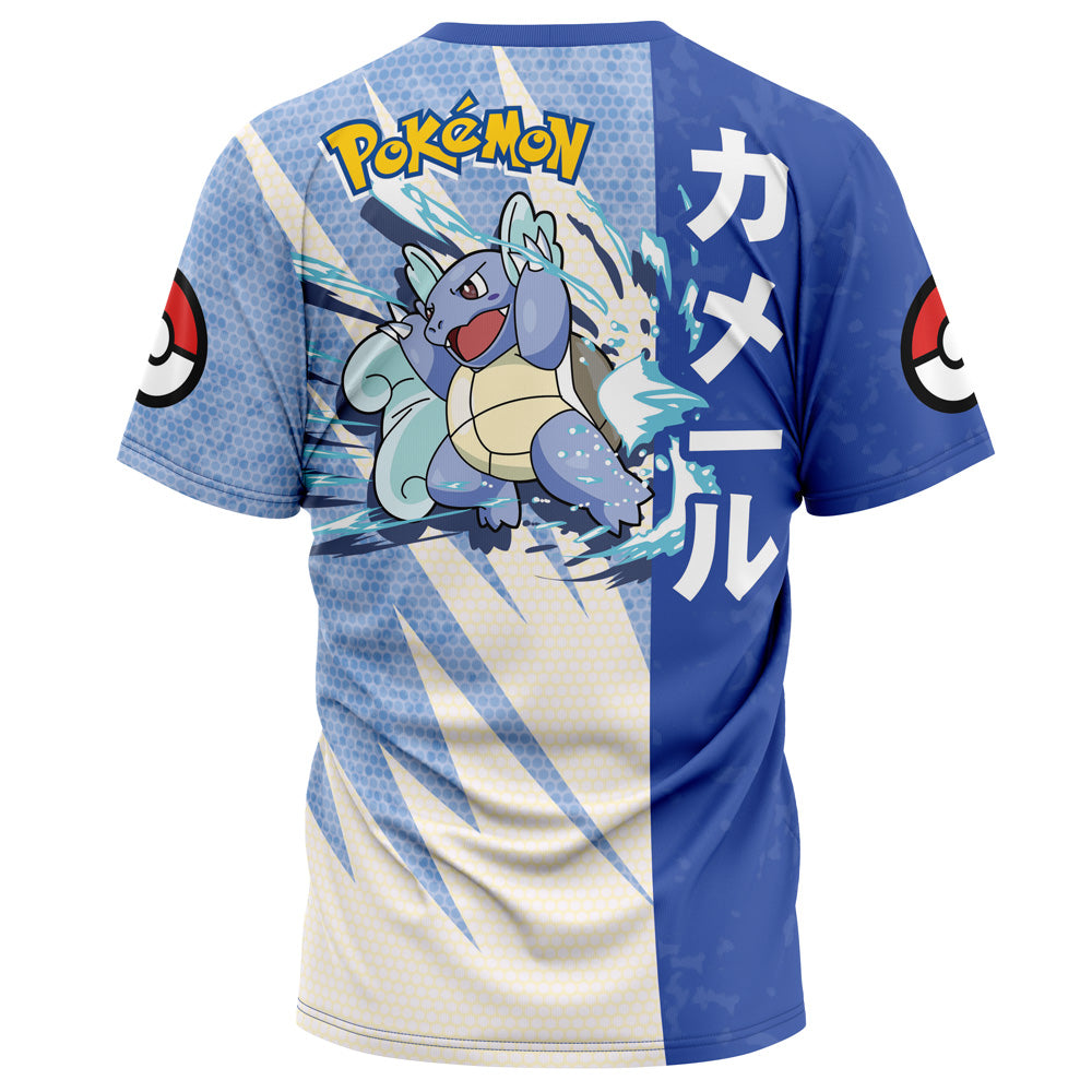 PKM T-shirt PKM Wartortle Attack Pose T-shirt Blue White Unisex