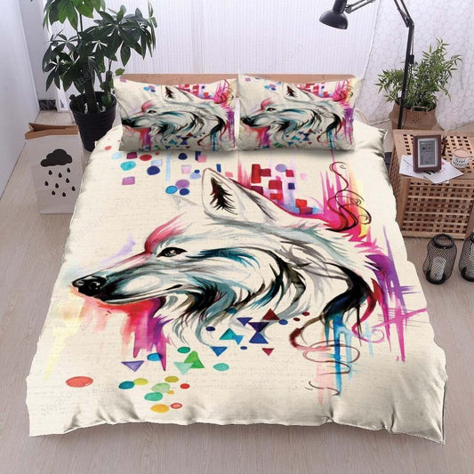 Wolf Bedding Set Watercolor Wolf Art Graphic Duvet Covers White Unique Gift