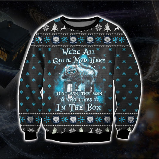 Alice In Wonderland Sweatshirt We're All Quite Mad Here Sweatshirt Black Blue Unisex