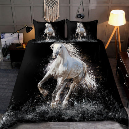 Horse Bedding Set Horse Running On Water Duvet Covers Black White Unique Gift