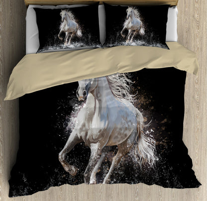 Horse Bedding Set Horse Running On Water Duvet Covers Black White Unique Gift