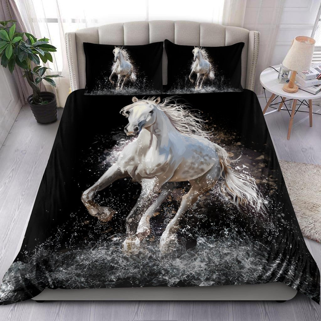 Horse Bedding Set Horse Running On Water Duvet Covers Black White Unique Gift