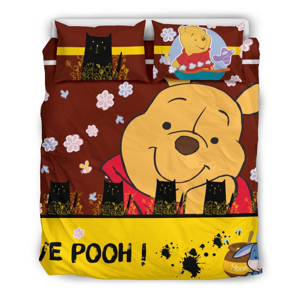 WTP Bedding Set DN Love Pooh Black Cat Pattern Duvet Covers Brown Yellow Unique Gift