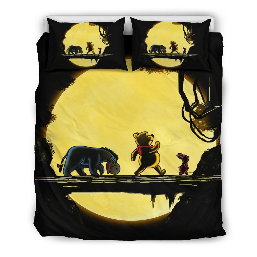 WTP Bedding Set DN Pooh And Friends Walking In The Moon Duvet Covers Black Yellow Unique Gift