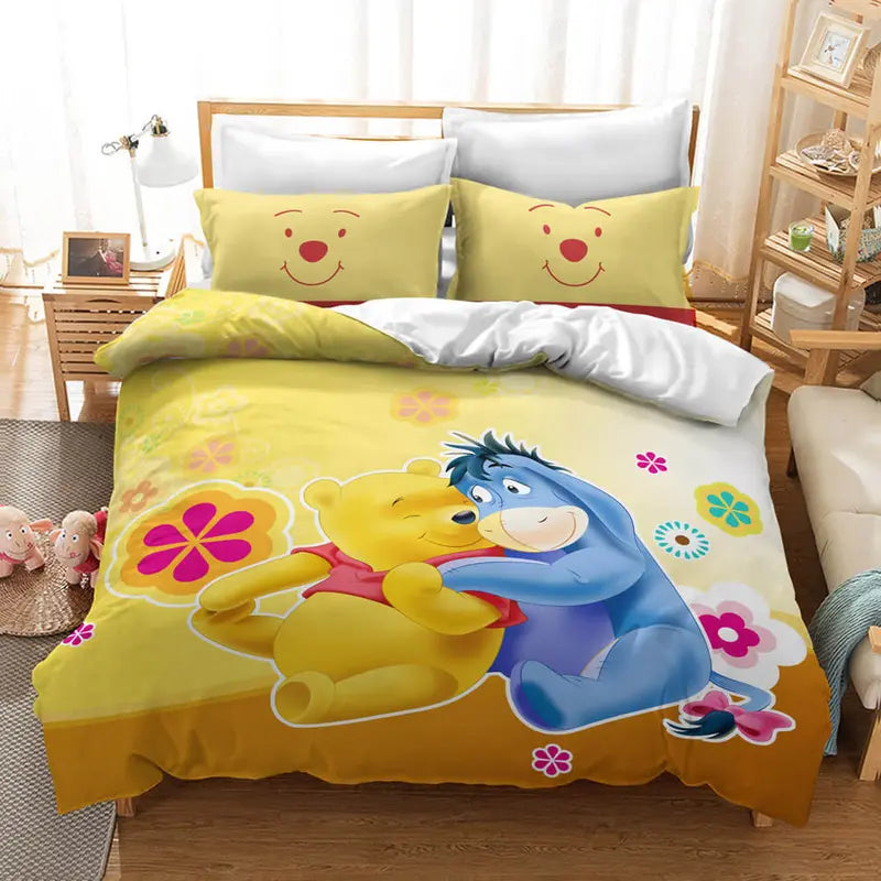 WTP Bedding Set DN Pooh And Eeyore With Flowers Duvet Covers Yellow Unique Gift