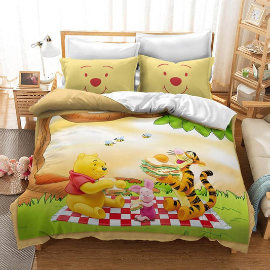 WTP Bedding Set DN Pooh And Friends Picnic In Sunset Duvet Covers Colorful Unique Gift