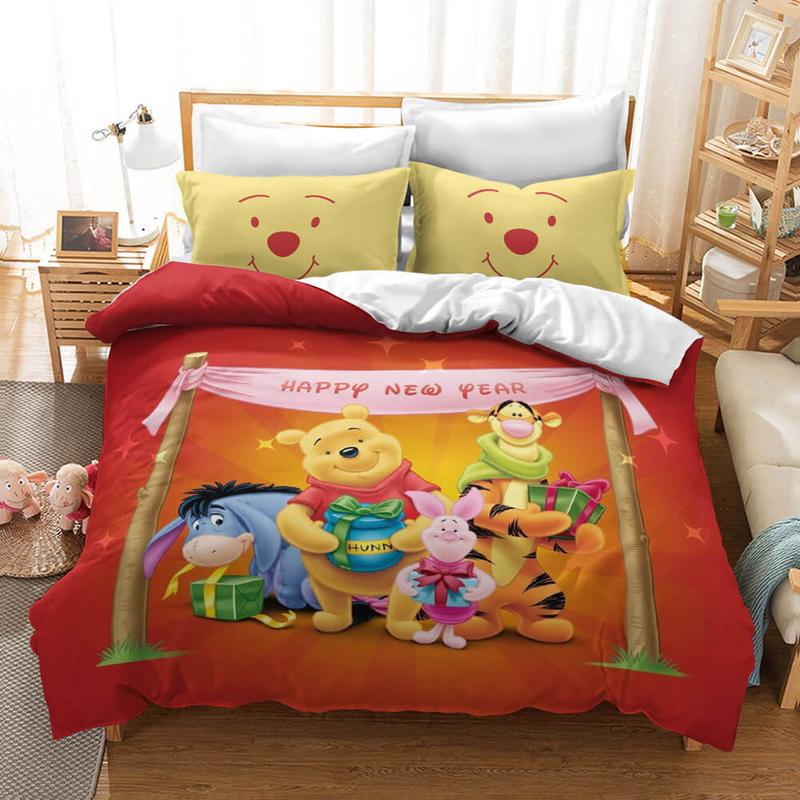 WTP Bedding Set DN Pooh And Friends Happy New Year Duvet Covers Red Unique Gift