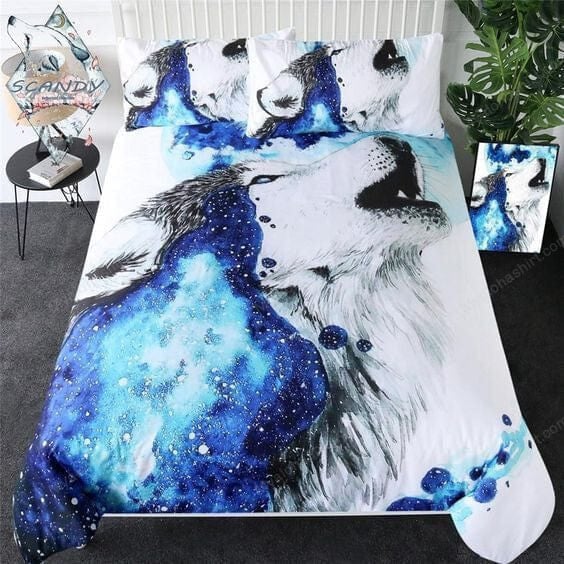 Wolf Bedding Set Art Painting Winter Wolf Duvet Covers Blue White Unique Gift