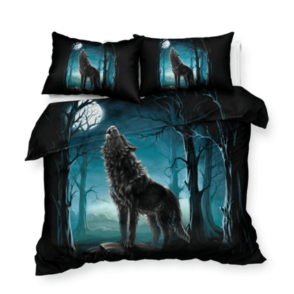 Wolf Bedding Set Lonely Wolf In The Forest Duvet Covers Blue Black Unique Gift