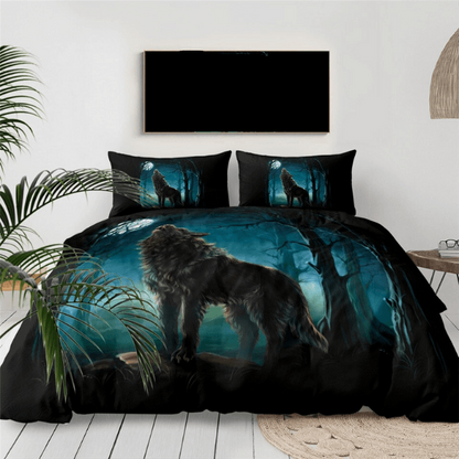 Wolf Bedding Set Lonely Wolf In The Forest Duvet Covers Blue Black Unique Gift