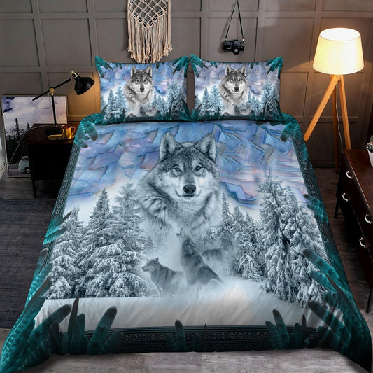 Wolf Bedding Set Wolf In The Ice Pine Forest Duvet Covers Blue White Unique Gift