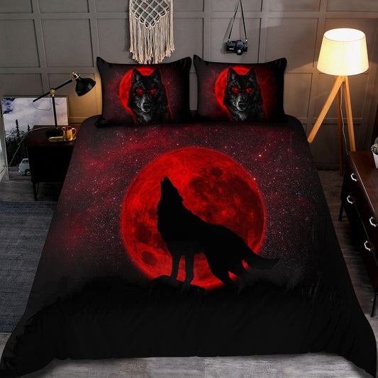 Wolf Bedding Set Howling Wolf In The Red Moon Duvet Covers Red Black Unique Gift