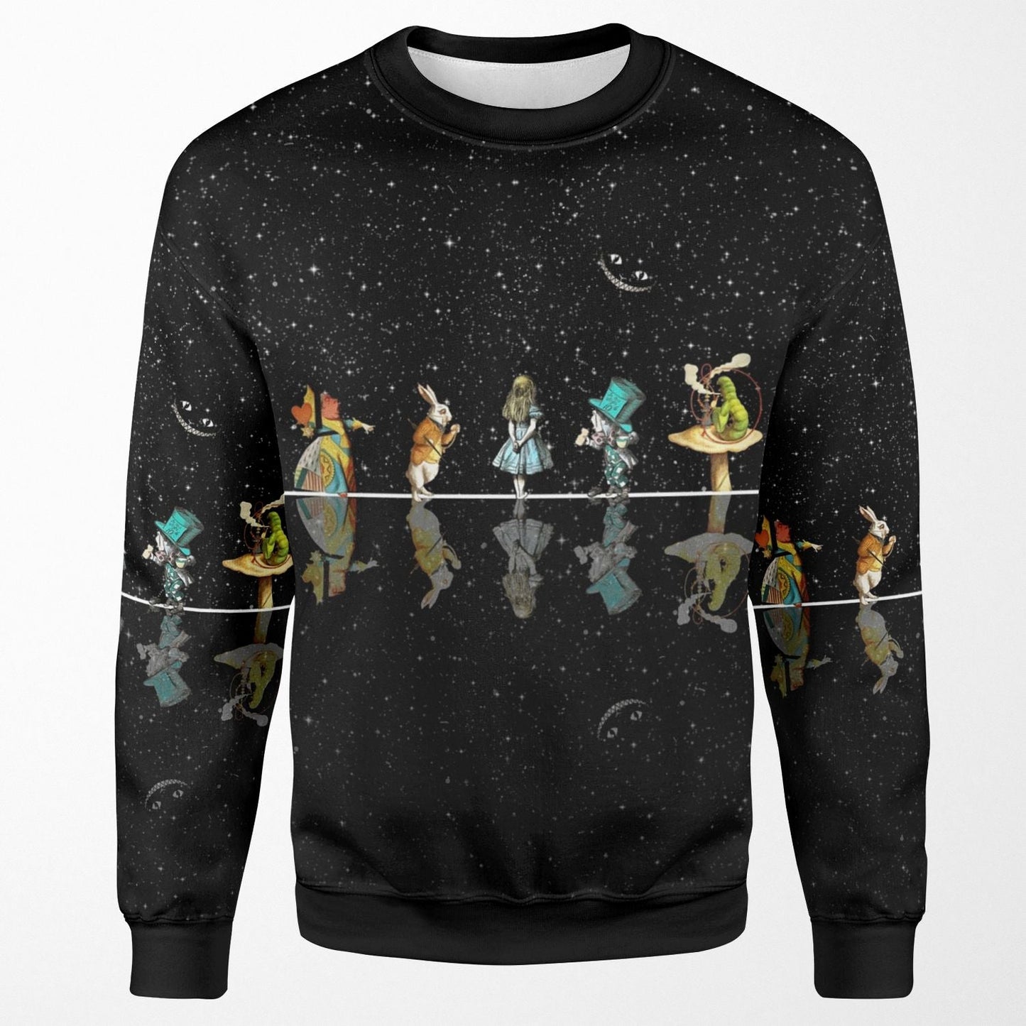 Alice In Wonderland Sweatshirt Alice In Wonderland Characters Starry Night Sweatshirt Black Unisex