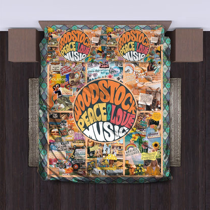 Hippie Bedding Set Woodstock Peace Love Music Duvet Covers Colorful Unique Gift