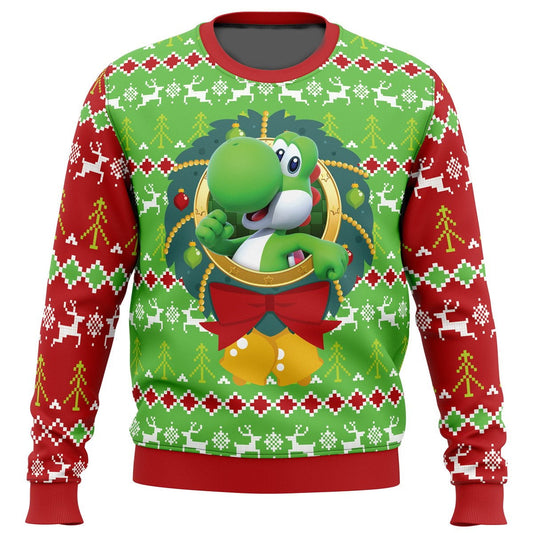 Mario Sweatshirt Yoshi Super Mario Christmas Pattern Sweatshirt Red Green Unisex Adults New Release