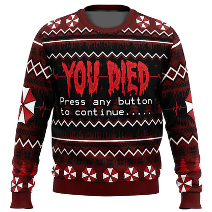 Resident Evil Sweatshirt You Died Press Any Button To Continue Sweatshirt Black Red Unisex