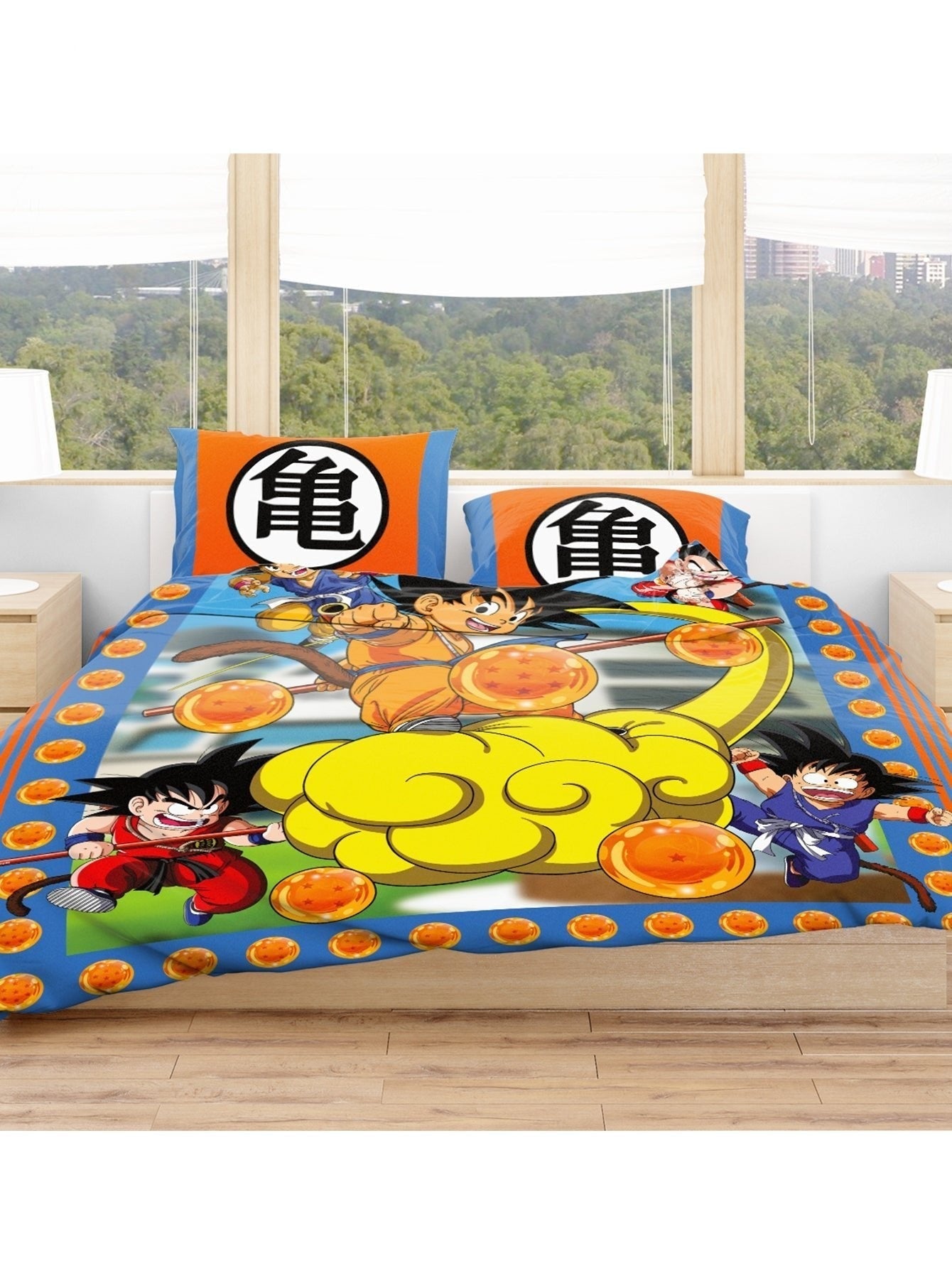 Dragon Ball Bedding Set Young Goku On Nimbus Dragon Balls Pattern Duvet Covers Colorful Unique Gift