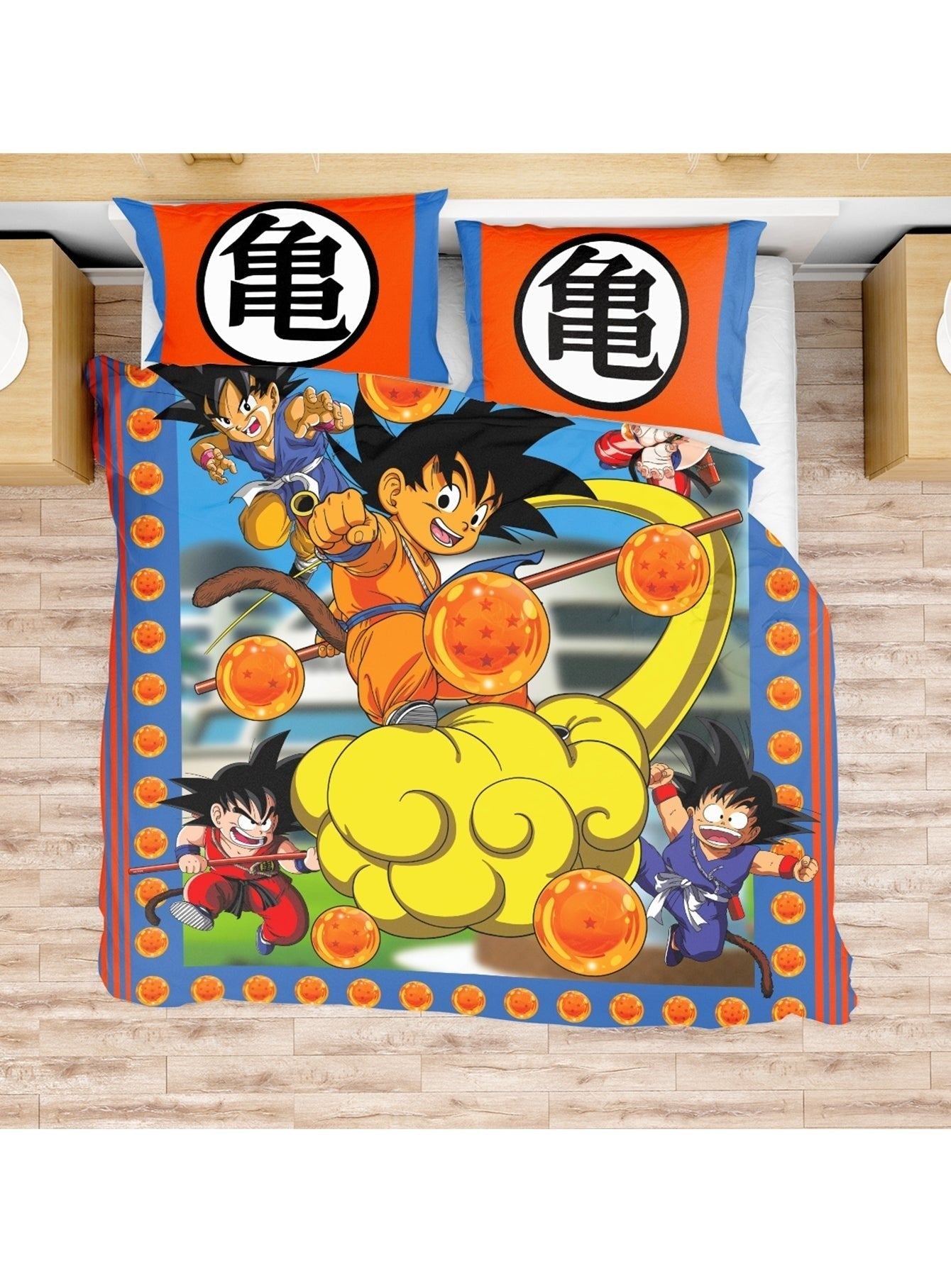 Dragon Ball Bedding Set Young Goku On Nimbus Dragon Balls Pattern Duvet Covers Colorful Unique Gift