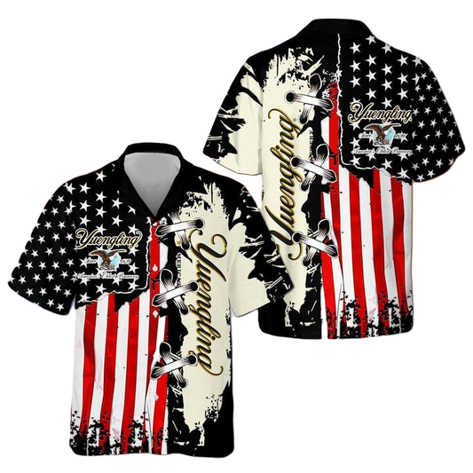 Yuengling Hawaii Shirt Yuengling Beer American Flag Aloha Shirt Black White Unisex