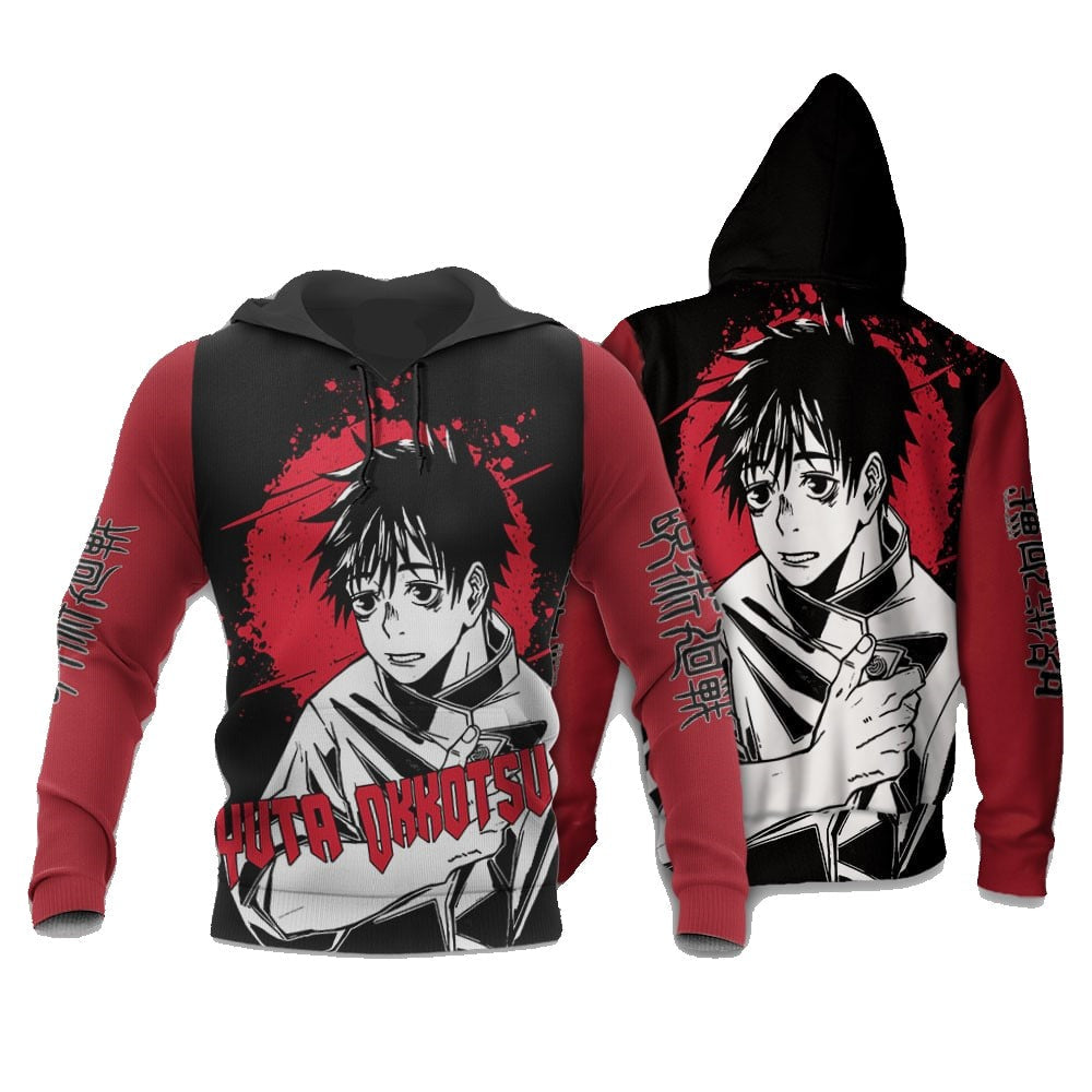 Jujutsu Kaisen Hoodie Jujutsu Kaisen Yuta Okkotsu Graphic Hoodie Black Red Unisex