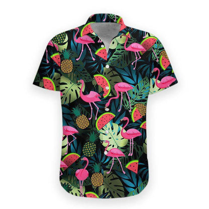 Unifinz Flamingo Hawaii Shirt Watermelon Pinapple Flamingo Hawaiian Shirt Flamingo Aloha Shirt 2022