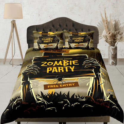 Halloween Bedding Set Halloween Night Zombie Party Free Entry Duvet Covers Brown Unique Gift