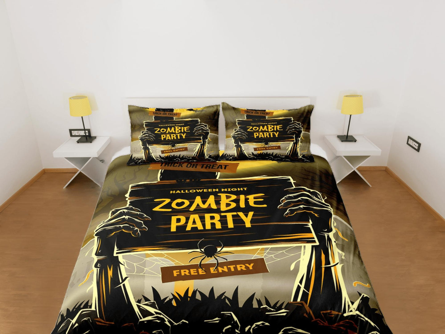 Halloween Bedding Set Halloween Night Zombie Party Free Entry Duvet Covers Brown Unique Gift