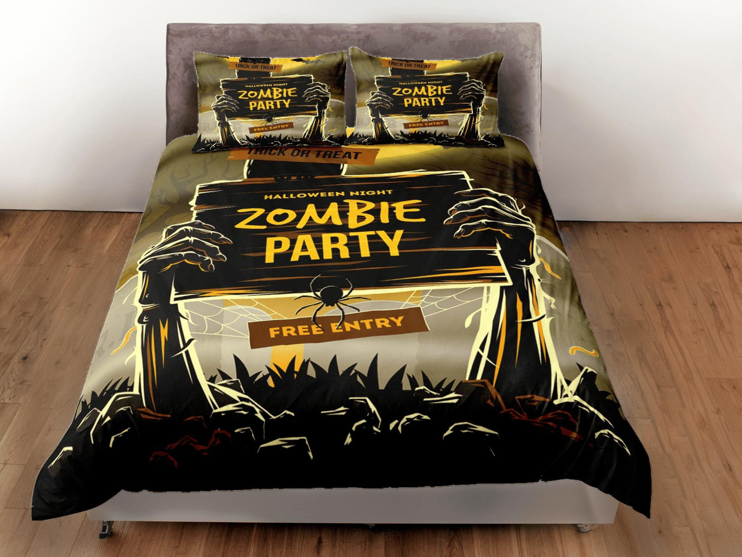 Halloween Bedding Set Halloween Night Zombie Party Free Entry Duvet Covers Brown Unique Gift