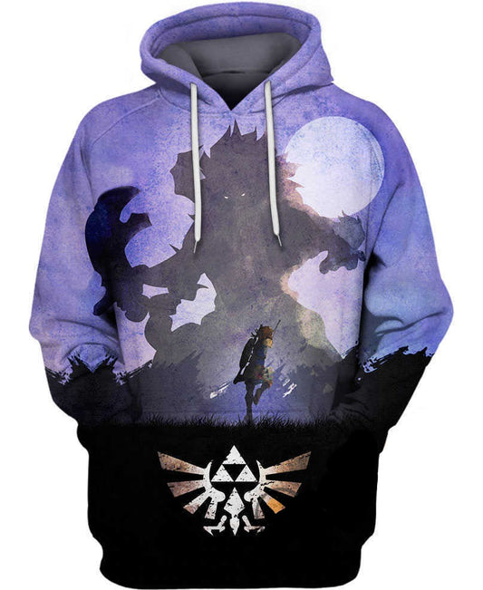 The Legend Of Zelda Hoodie Royal Crest Link Fights Ganon Hoodie Black Purple Unisex