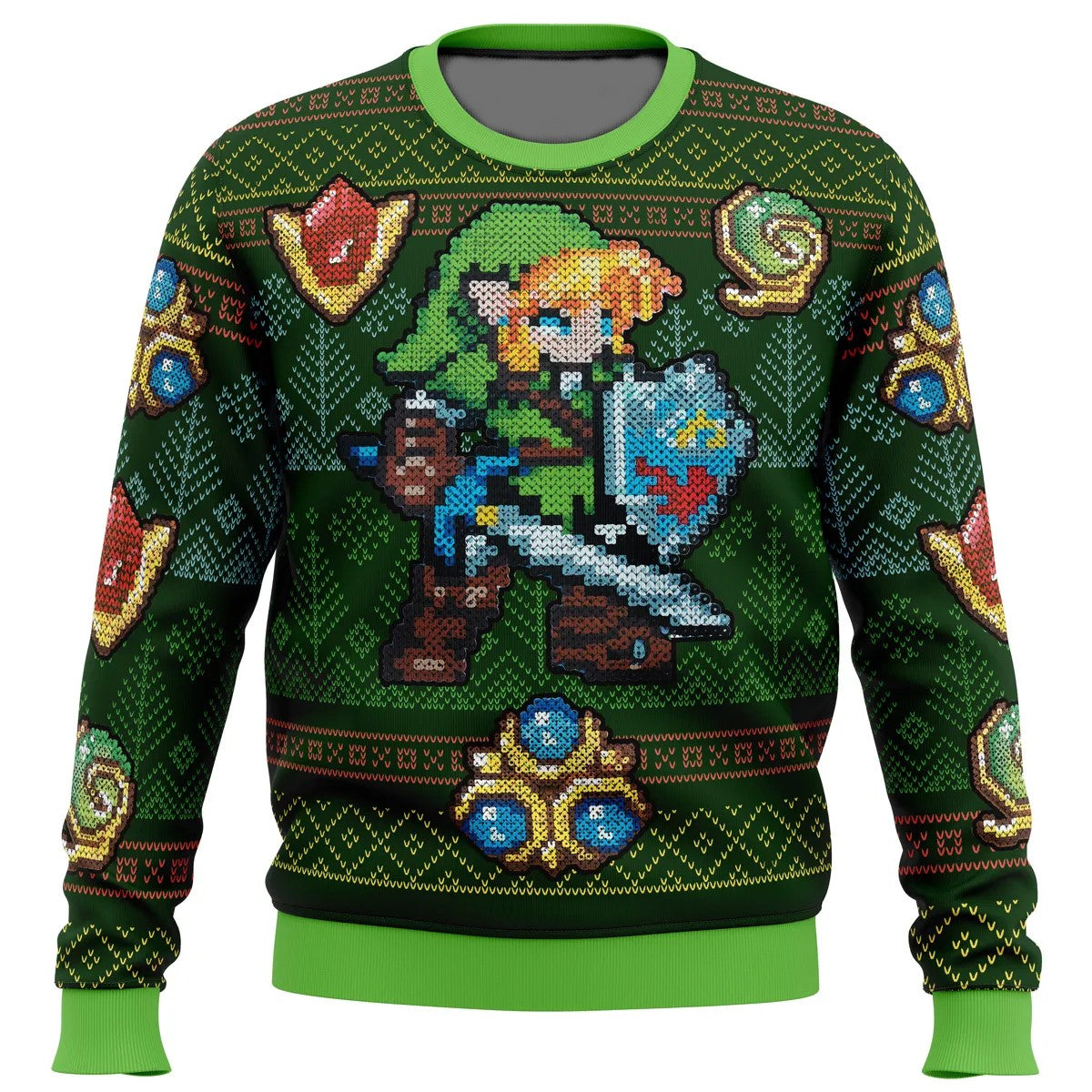 The Legend Of Zelda Sweatshirt Link With Game Items Sweatshirt Green Unisex