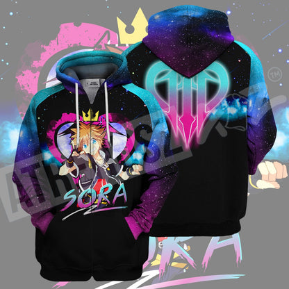  Kingdom Hearts T-shirt Cute Sora Kingdom Hearts 3 Symbol Blue Pink Galaxy T-shirt Hoodie Adult Full Print