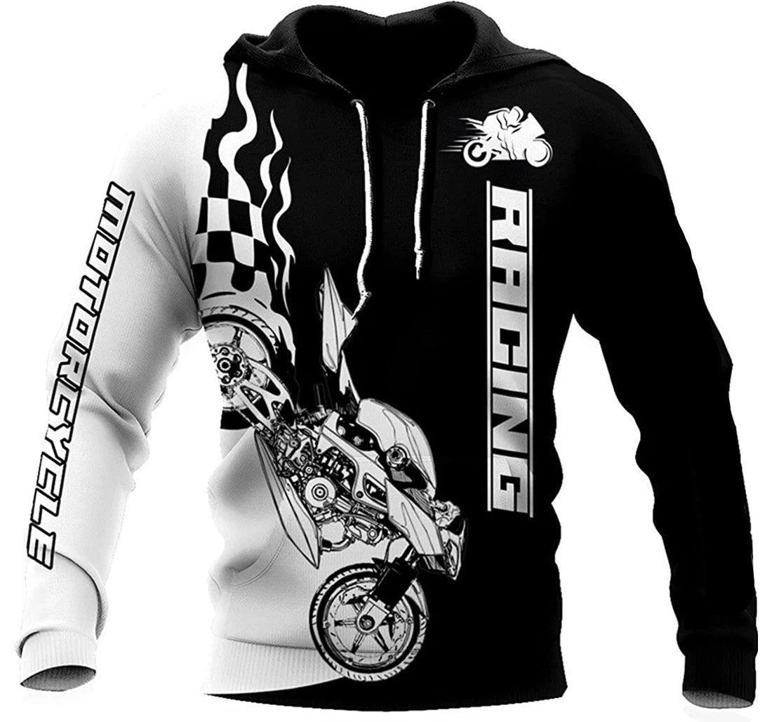 Motorcycle Hoodie Motorcycle Racing Graphic Hoodie Black White Unisex