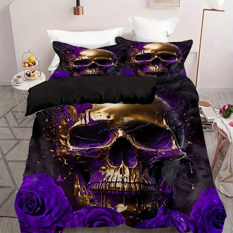 Skull Bedding Set Gothic Rose And Skull Pattern Duvet Covers Black Unique Gift