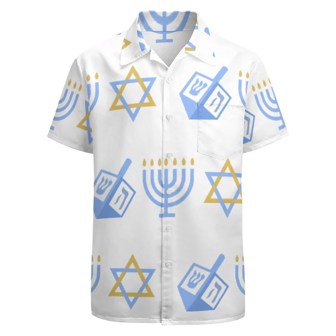 Hanukkah Hawaii Shirt Hanukkah Menorah Dreidel Pattern Aloha Shirt White Unisex