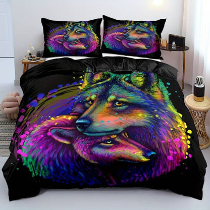 Wolf Bedding Set Wolf Couple Stand By Each Other Duvet Covers Black Unique Gift