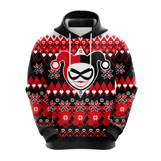 DC Hoodie Suicide Squad Hoodie Harley Quinn Christmas Pattern Black Red Hoodie Harley Quinn Hoodie