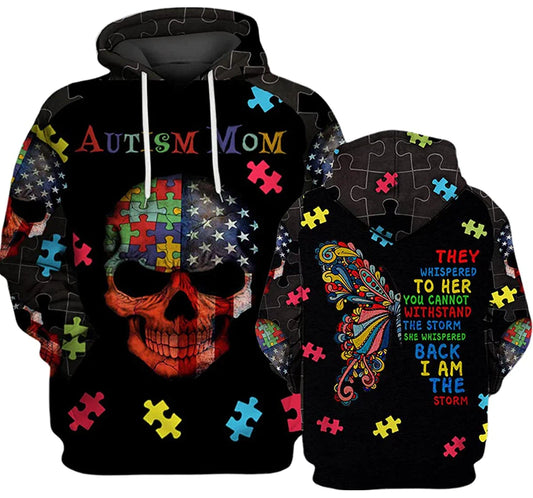 Autism Hoodie Autism Mom Skull Graphic I Am The Storm Hoodie Black Unisex