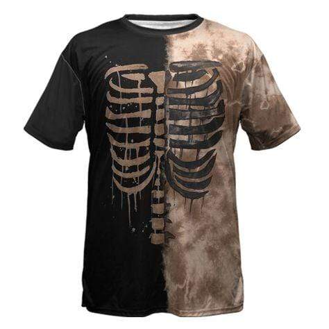 Halloween Shirt Skeleton Shirt Skeleton Half Bleachded Black T-shirt
