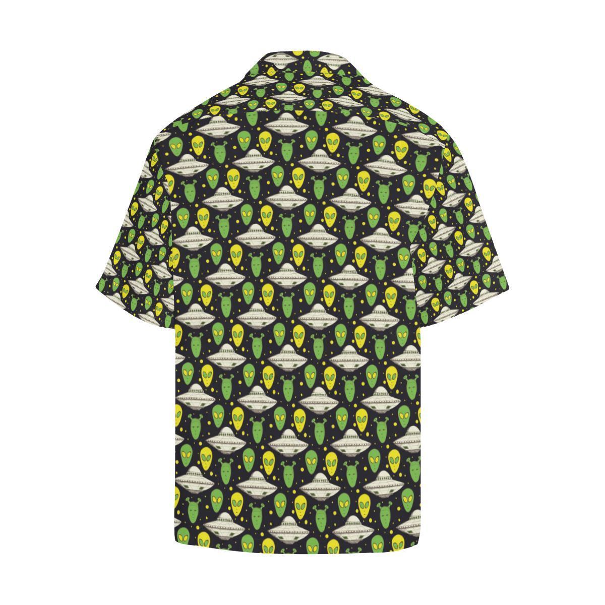 Unifinz UFO Hawaiian Shirt Green Yellow Aliens White UFO Pattern Hawaii Aloha Shirt 2022