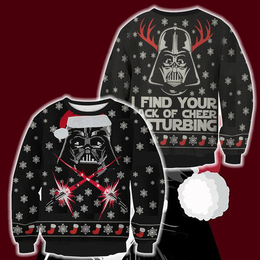 SW Ugly Sweater I Find you Lack Of Cheer Disturbing Sith Reindeer Black Sweater