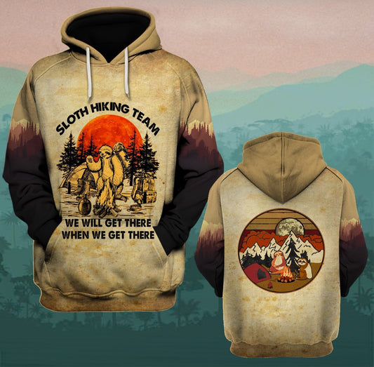  Sloth Hiking T-shirt Vintage Sloth Hiking Team We Will Get There T-shirt Hoodie Adult Full Print