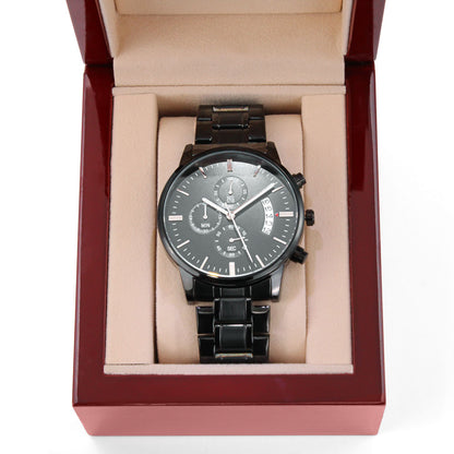 Customizable Engraved Black Chronograph Watch Gift For Him