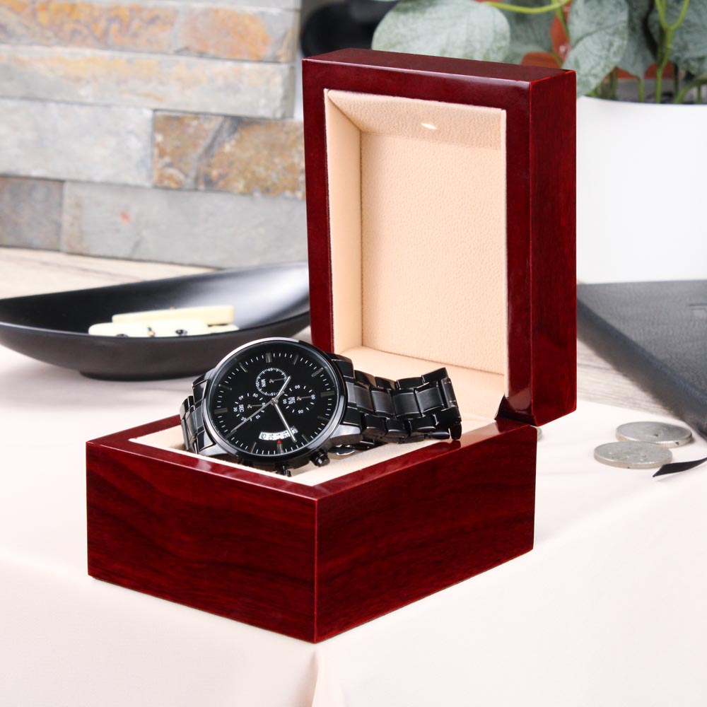 Customizable Engraved Black Chronograph Watch Gift For Him