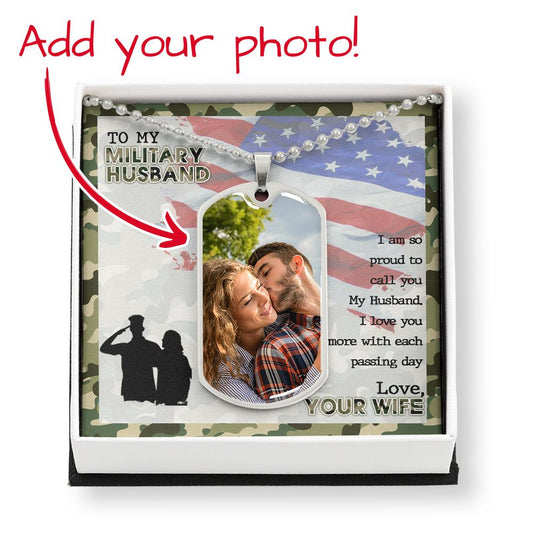 To My Military Husband Dog Tag KeyChain Personalized Photo - Can Engrave MK03