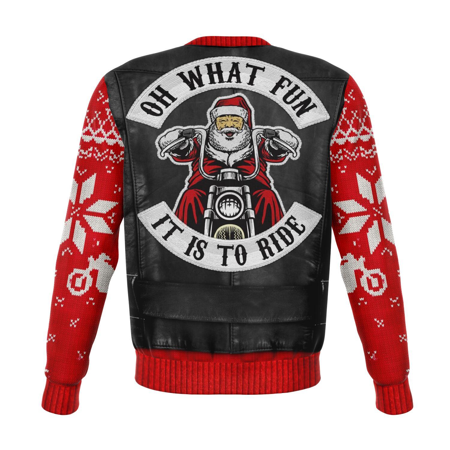 Motorcycle Ugly Christmas Sweater Christmas Oh What Fun It Is To Ride Biker Costume Red Sweater