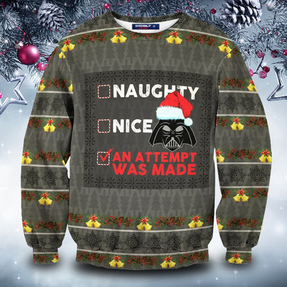 SW Sweater Naughty Nice An Attempt Was Made Sith Christmas Grey Ugly Sweater