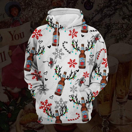 Unifinz Beer Hoodie Blue Moon Beer Reindeer Christmas Pattern Hoodie Amazing Beer Apparel 2023