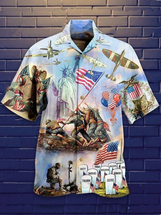 Unifinz Veteran Hawaiian Shirt Happy Independence Day Aloha Shirt Veteran Aloha Shirt 2022