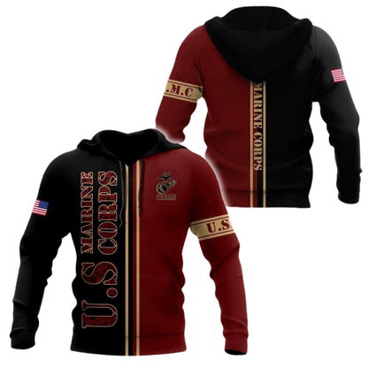 Veteran Hoodie US Marine Corps Veteran Black Red Hoodie