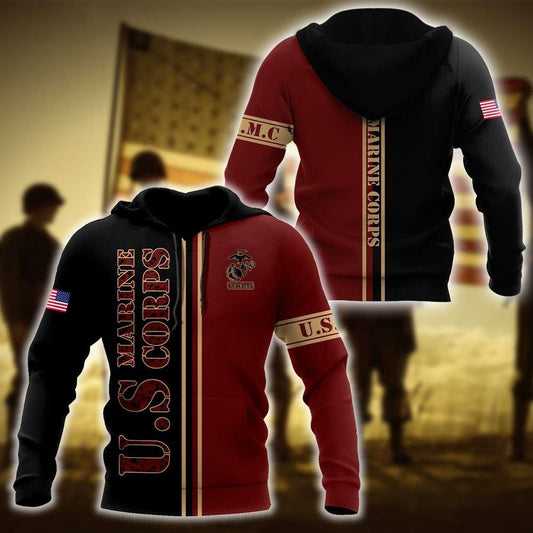 Veteran Hoodie US Marine Corps Veteran Black Red Hoodie